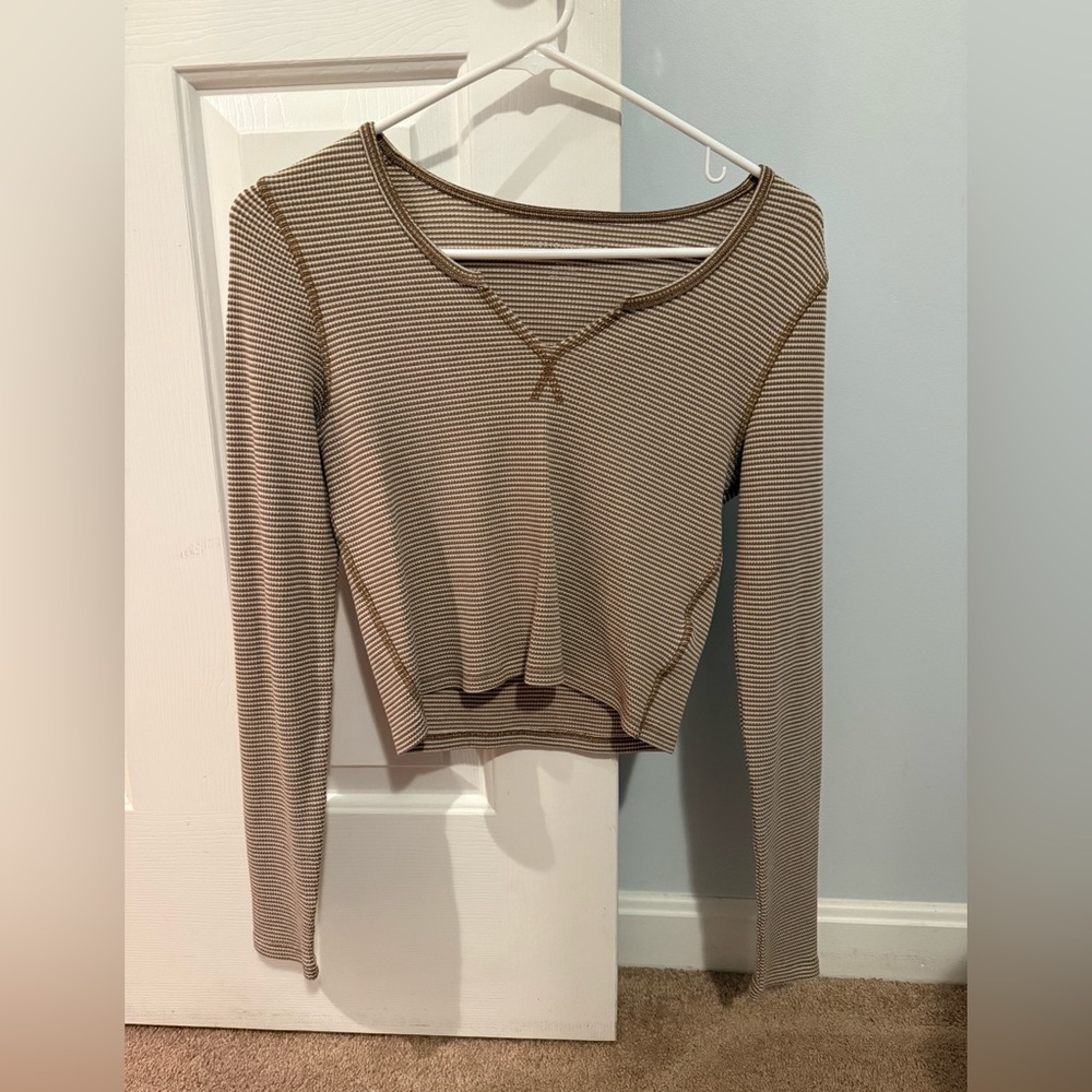 American Eagle Outfitters Brown Striped Long Sleeve Top